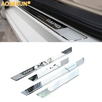 aosrrun free shipping stainless steel door sill scuff plate car accessories car styling for skoda rapid 2012 2013 2014
