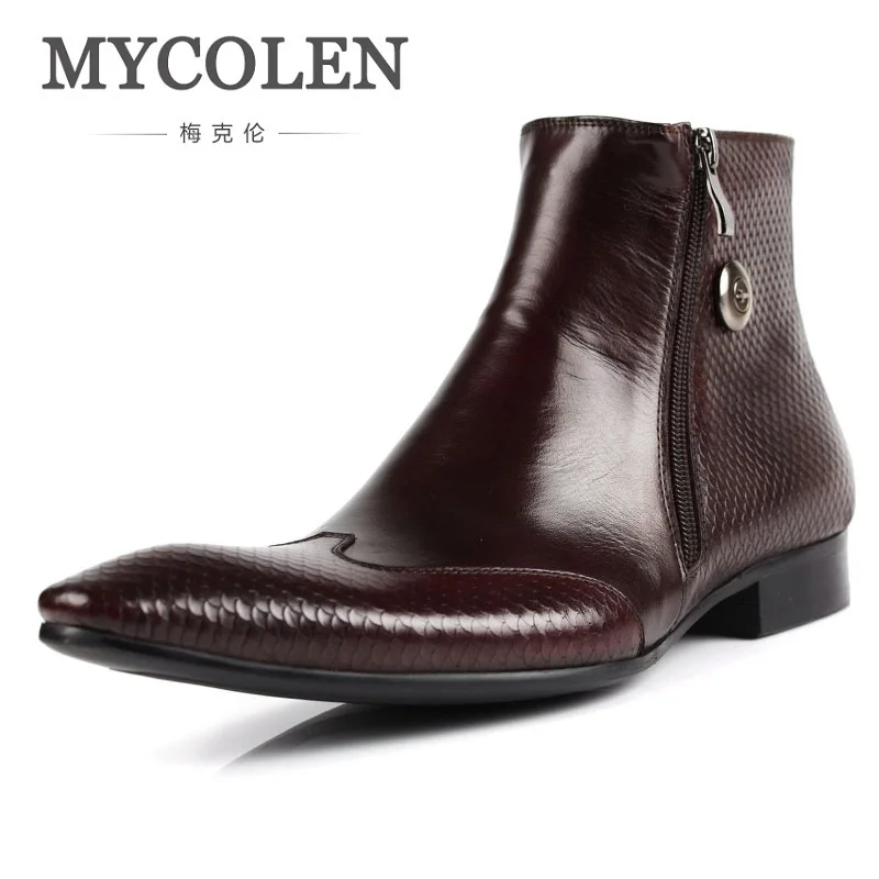 MYCOLEN/новые зимние мужские ботинки Челси из коровьей кожи с острым носком