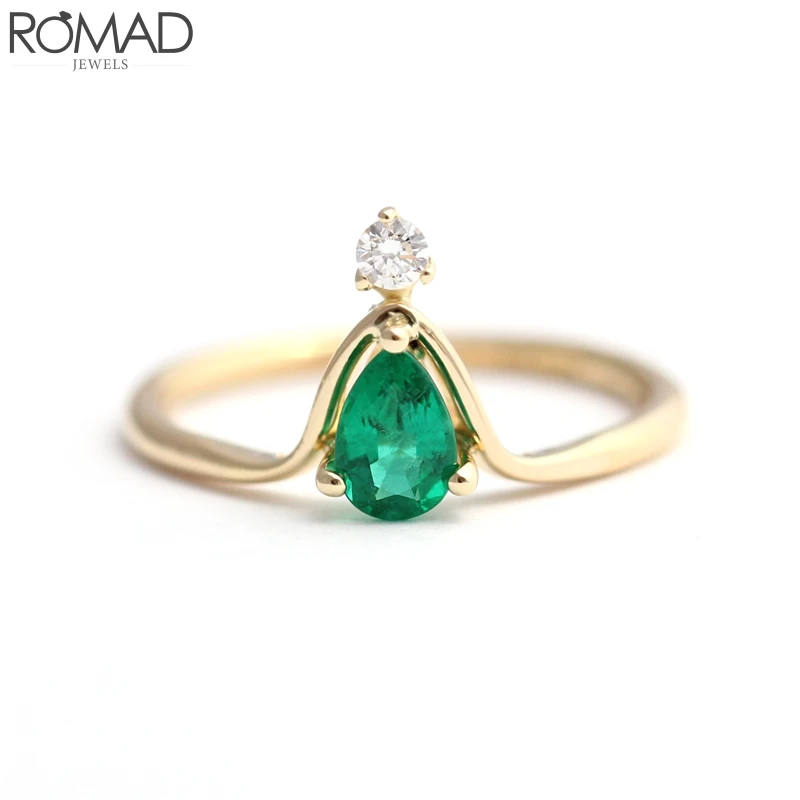 Женское кольцо с цирконием ROMAD Винтажное драгоценным камнем из зеленого