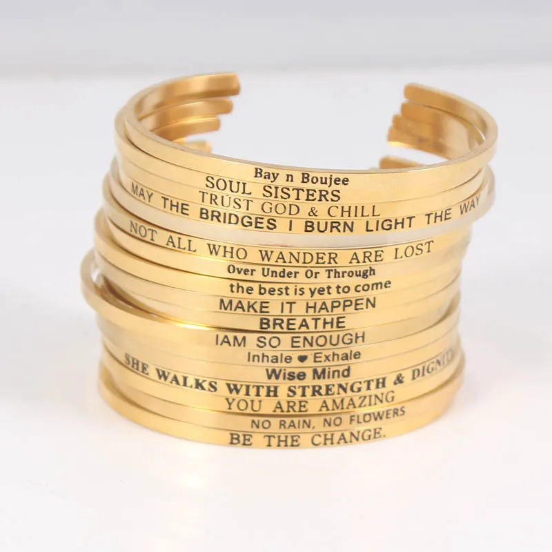 Золотой браслет из нержавеющей стали с гравировкой позитивные вдохновляющие