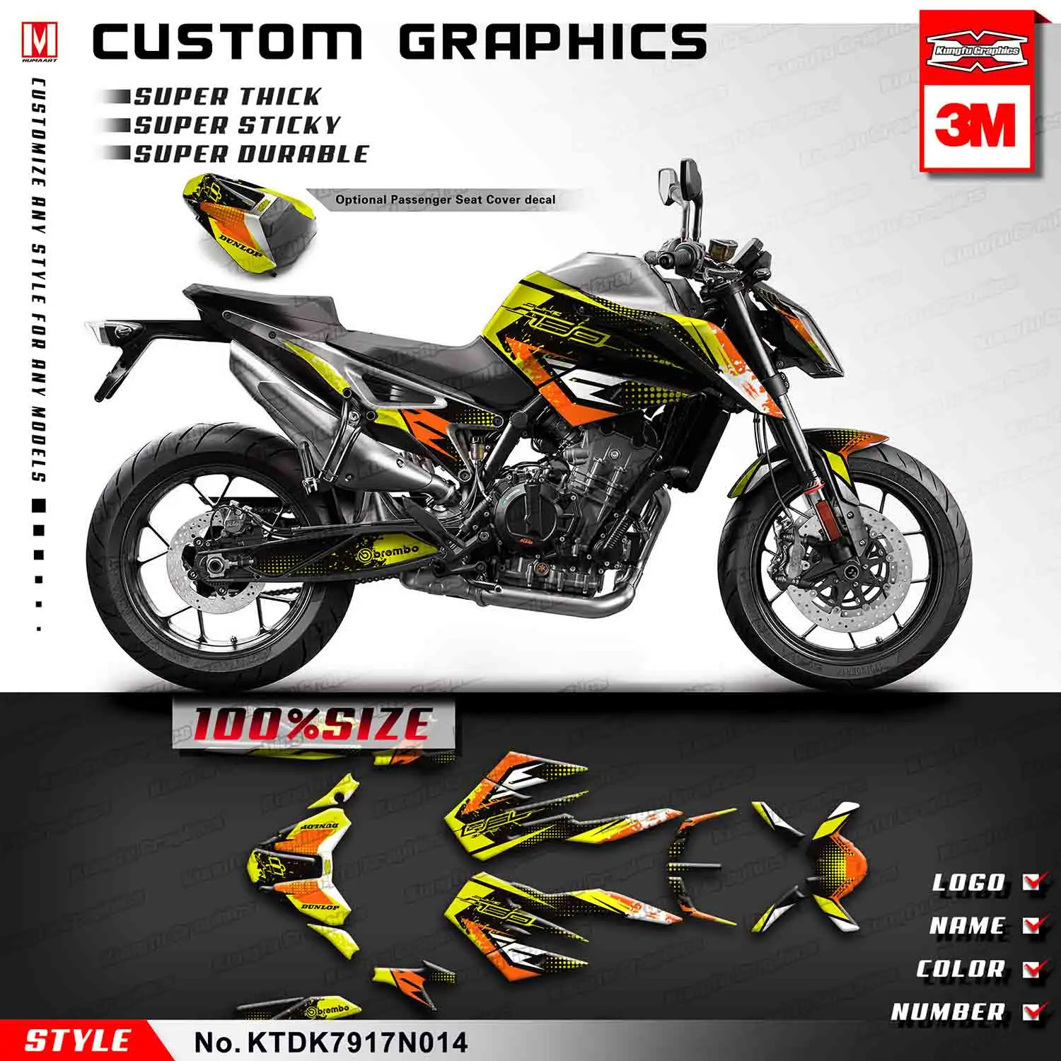 KUNGFU GRAPHICS Vehicle Decor Moto Sticker Kit Custom Decal Set for KTM DUKE 790 DUKE790 Style no. KTDK7917N014 - Цвет: With seat cowl Decal