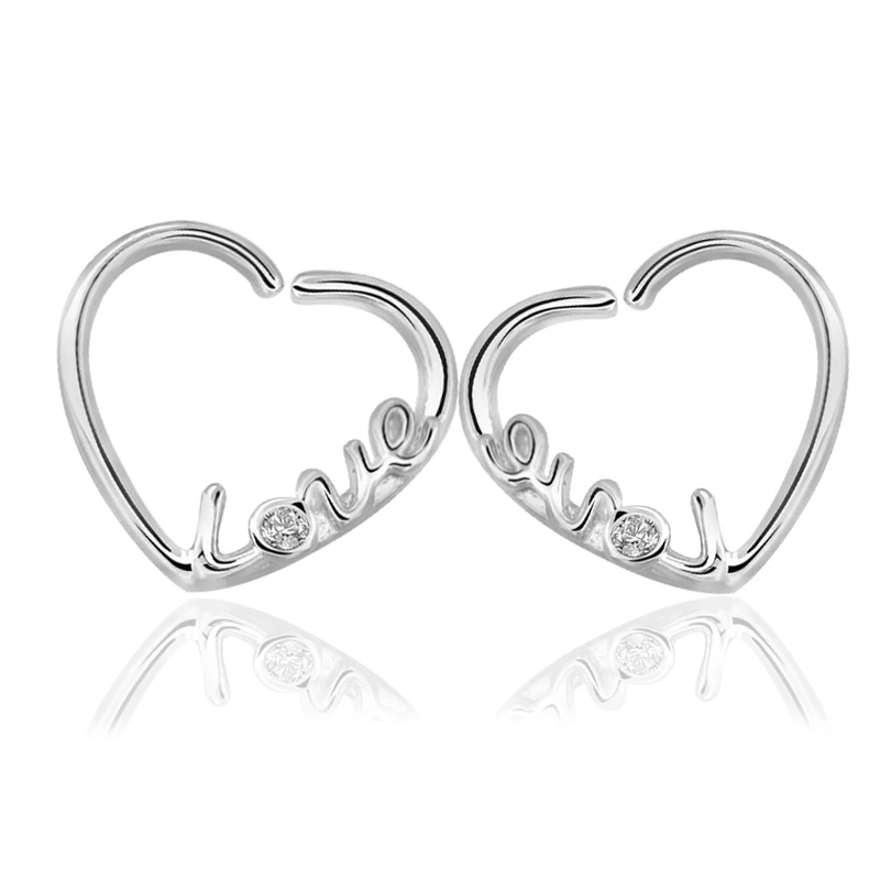 Серьги клипсы женские из нержавеющей стали с кристаллами в форме сердца|stainless steel
