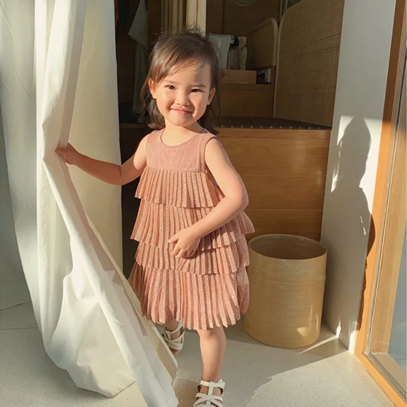 Милое детское платье летнее для девочек милое однотонное блестящее