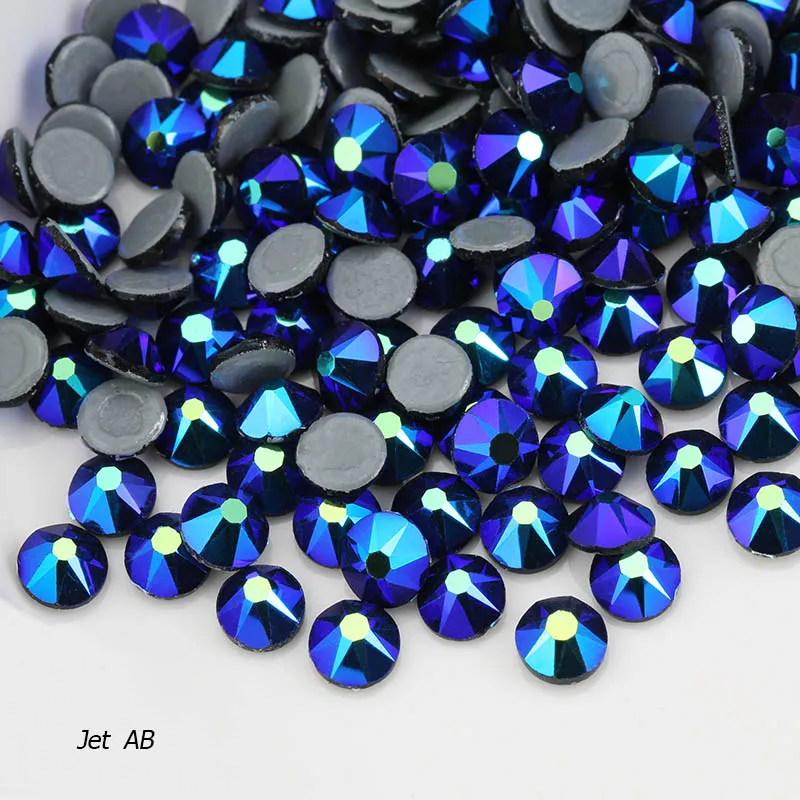 black AB 8 big 8 small cutting surface Hot Fix Crystal Rhinestones Glass Hotfix Strass Stone Crystals AB Iron on Clothes - Color: black AB