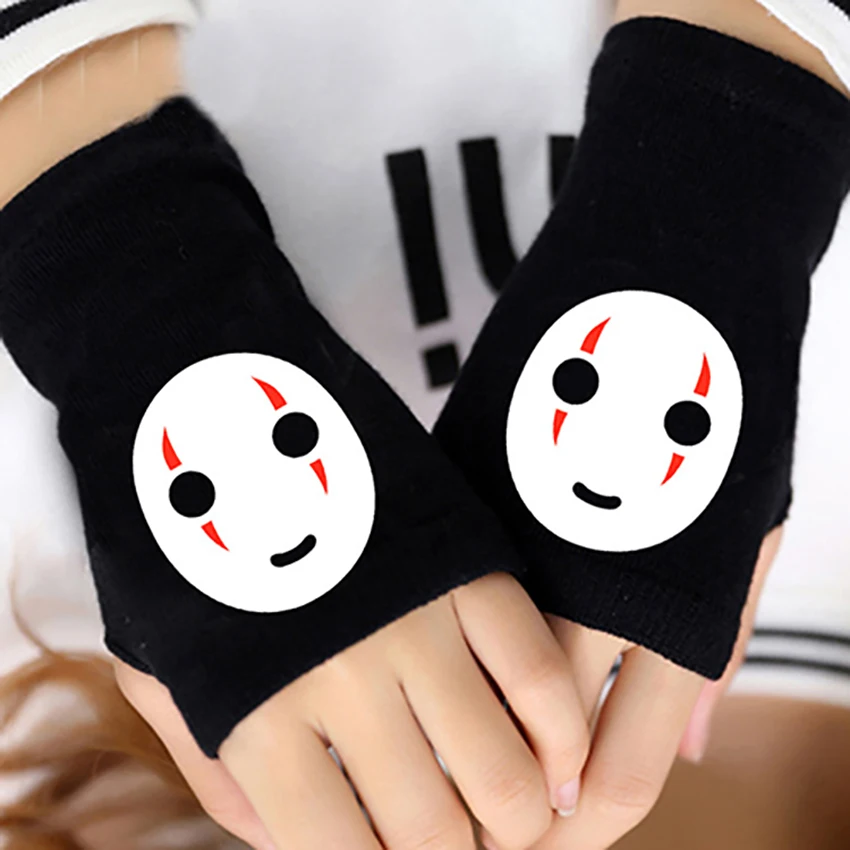 

Anime Spirited Away No Face Man Half Finger Gloves Cotton Warm Knit Wrist Fingerless Mitten Lovers Accessories Cosplay Men Wowen