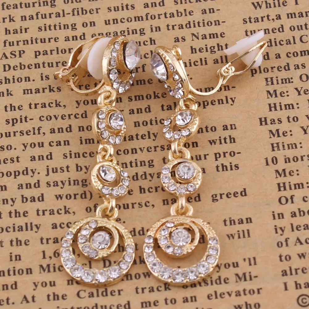 

Grace Jun(TM) 2017 Spring Style Long Alloy Rhinestone Moon Clip on Earrings No Pierced for Women Fashion No Hole Ear Clip Gifts