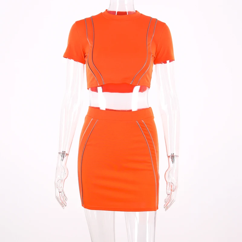 Chicology reflective stripe top mini skirt women matching 2 two piece set summer female sexy co ord clothes festival outfit