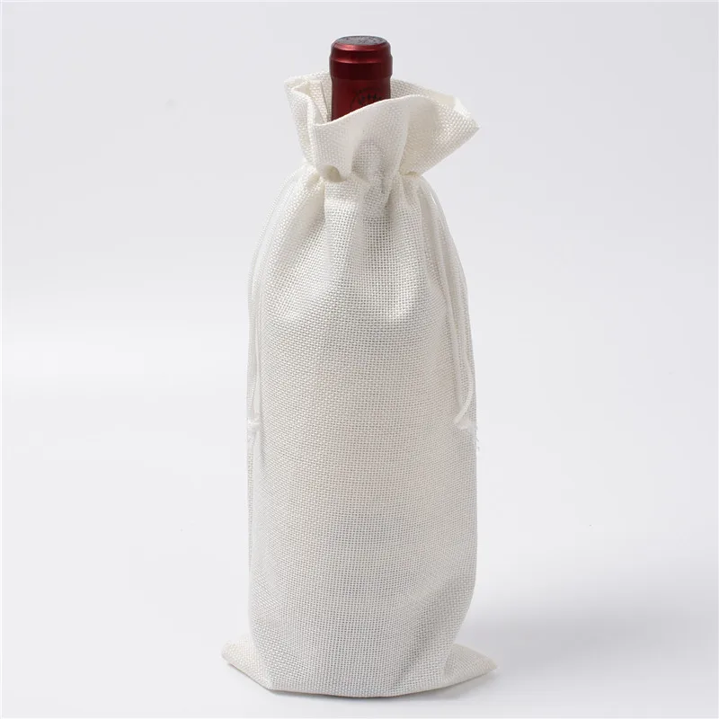 white 1 pc 15*35cm Rustic Jute Burlap Wine Drawstring Bags Wine Bottle Covers Reusable Bottle Wrap Gift Package Wine Bags - Цвет: white