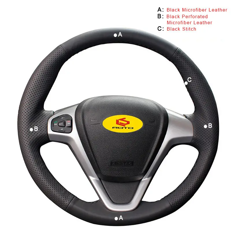 Microfiber Leather Авто оплетка на руле Крышка для Ford Fiesta 2008-2013 Ecosport 2013- внутренние Автомобильные Чехлы На Руль кожа - Название цвета: Microfiber Leather
