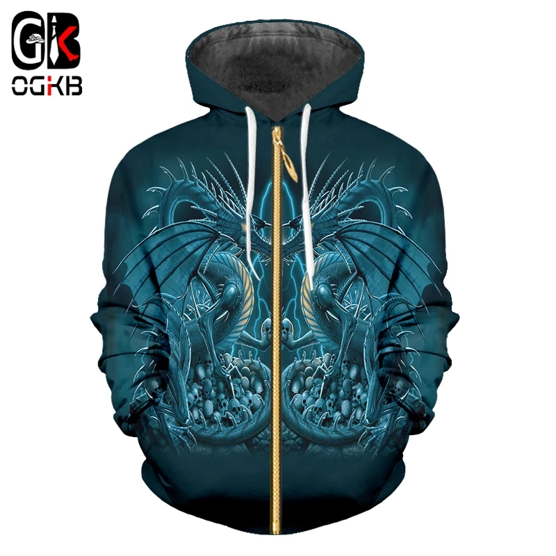 Худи OGKB на молнии с изображением животных крутой 3D свитшот принтом синего