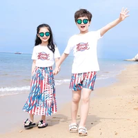 summer couple outfit for beach holiday family matching clothes brother sister matching print suit mum daughter top and skirt set
