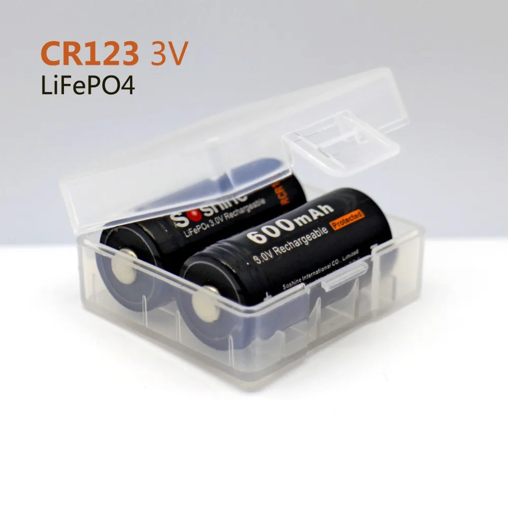 Soshine 2PCS 16340 RCR123 LiFePO4 3V 600mAh Rechargeable Protected Battery With S5(Fe) Intelligent Charger on.Soshine 2 шт. 16340 RCR123 LiFePO4 3В 600 мАч Перезаряжаемый защищенный аккумулятор с интеллектуальным зарядным устройством S5(Fe) on.