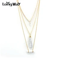 longway hot sale natural stone crystal long chain pendant necklace for women tassel multilayer necklaces girl gift sne160106