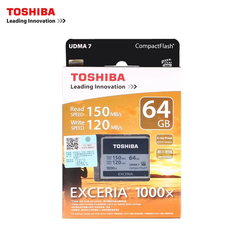 Toshiba 64 gb cf card professional compact flash высокая скорость 1000x150 mb/s udma7 1000x для камеры camcorderadn vidieo |