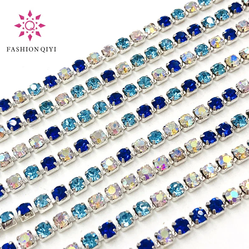 

New arrive 5 yards/bag Royal blue/Lake blue/White AB 2mm-3mm silver base rhinestones cup chain diy hat/bags/clothing accessories