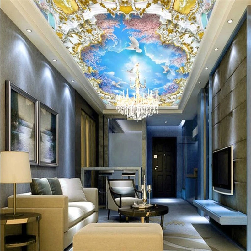 Wellyu голубое небо белые облака Вишневое дерево 3D zenith fresco на заказ большие зеленые