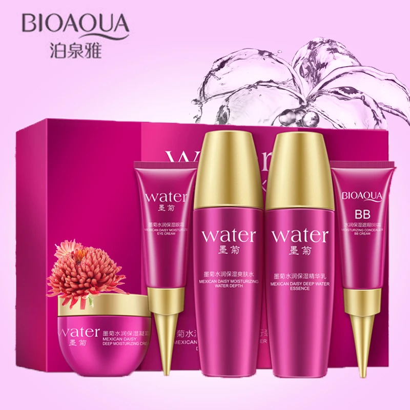 BIOAQUA Daisy, набор для ухода за кожей, тонер, крем для глаз, эссенция Rime, BB крем, осветляет кожу, отбеливает кожу, увлажняет, 5 шт./лот