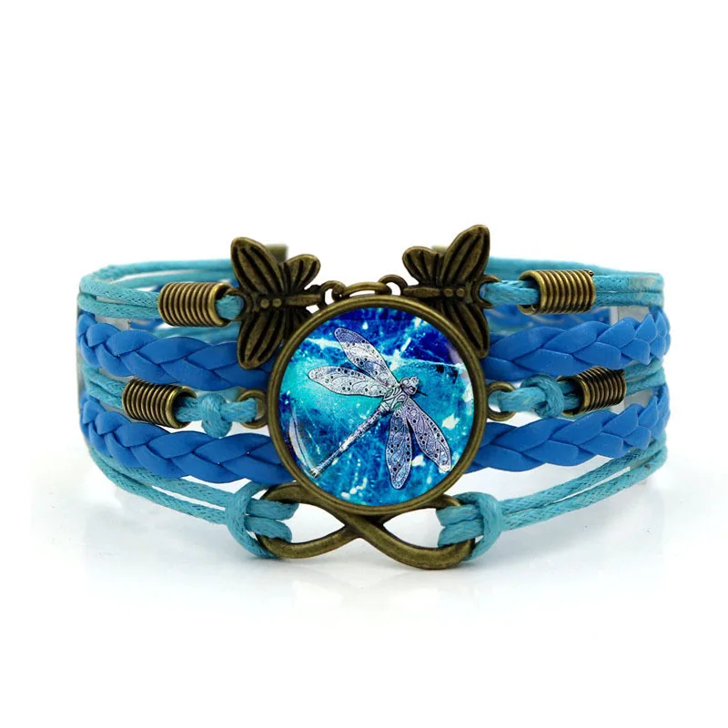 Handmade Leather Bracelet Bangle New 2019 Simple Fashion Psychedelic Dragonfly Time Gem Vintage Butterfly Jewelry Accessories | Украшения и