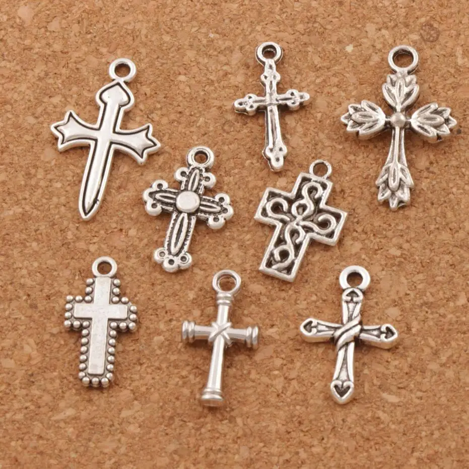 Бусины подвески из цинкового сплава 24 шт. 8 видов|antique silver pendant|charm pendant diycross charm |