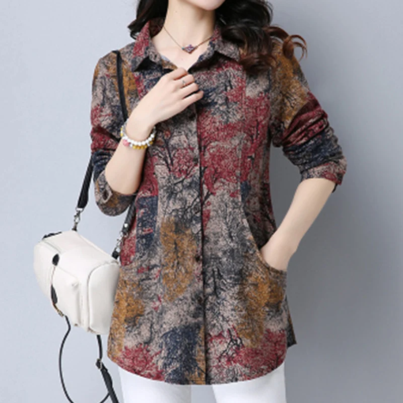 Женские повседневные блузки с длинным рукавом рубашки отложным воротником и