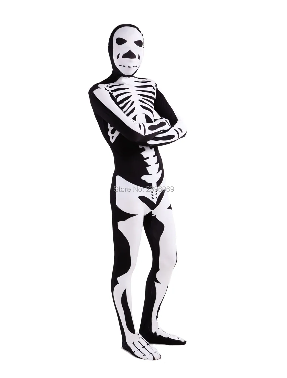

(LS009)Black and White Skeleton Spandex Full Body Outfits Pattern Multicolor Zenai Fetish Suits Halloween Costume