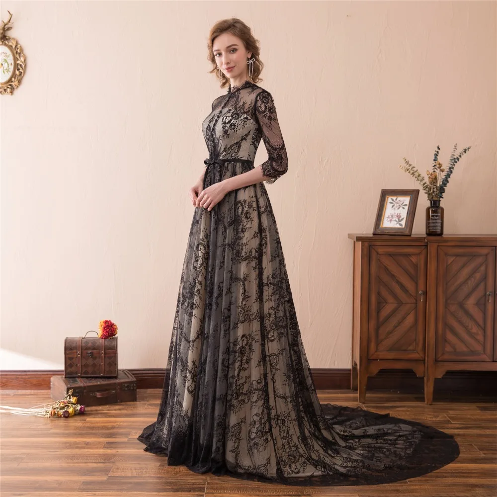Robe De Soiree официальное длинное вечернее платье кружевное 2018 ТРАПЕЦИЕВИДНОЕ с