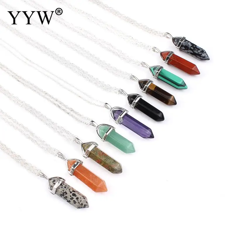 Ожерелье-цепочка с натуральным кристаллом, кварцевый камень, драгоценный камень, ожерелье с подвеской из бисера, 2017 модные ювелирные подвески и ожерелья для женщин