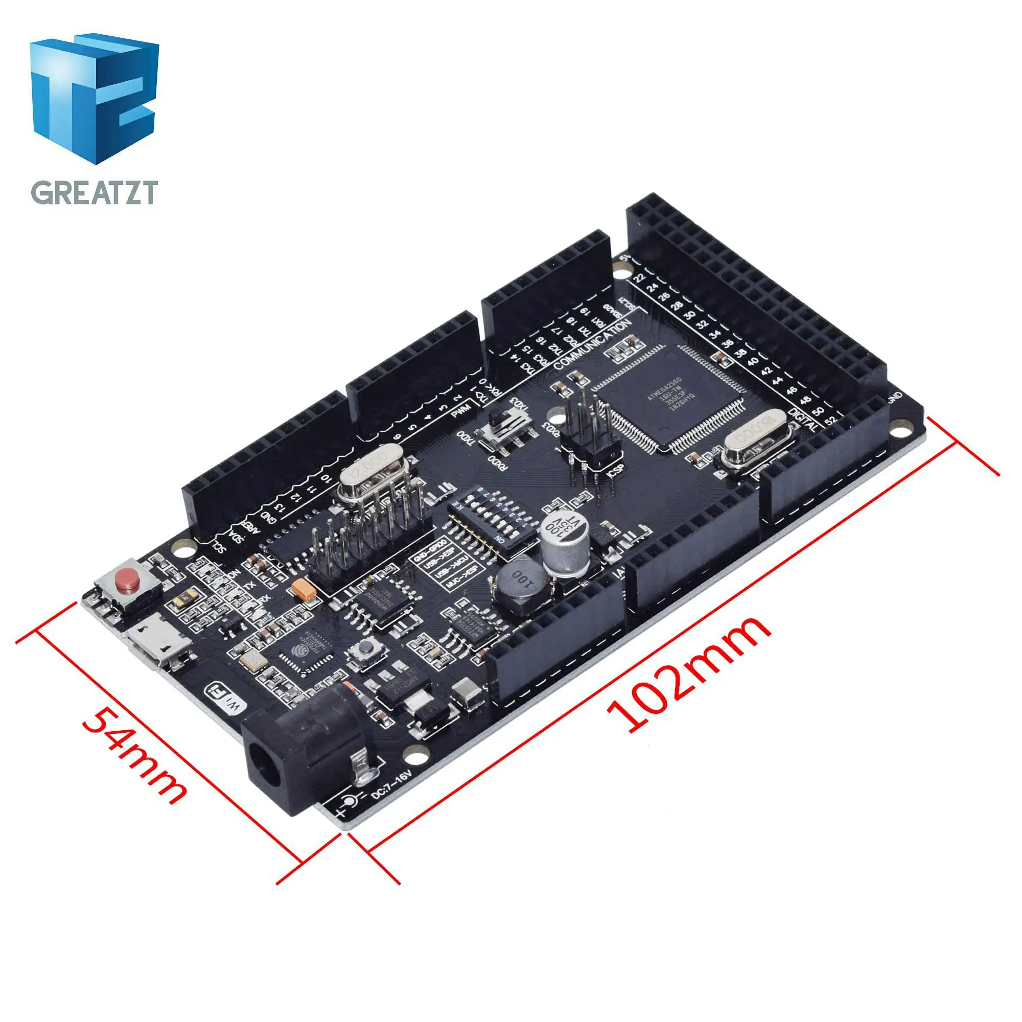 GREATZT Мега + WiFi R3 ATmega2560 ESP8266 32M памяти USB TTL CH340G совместимый для Arduino Mega NodeMCU