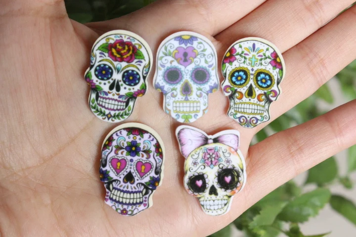 Резиновые черепа 50 шт./лот сделай сам смешанные цвета аксессуары с плоской задней