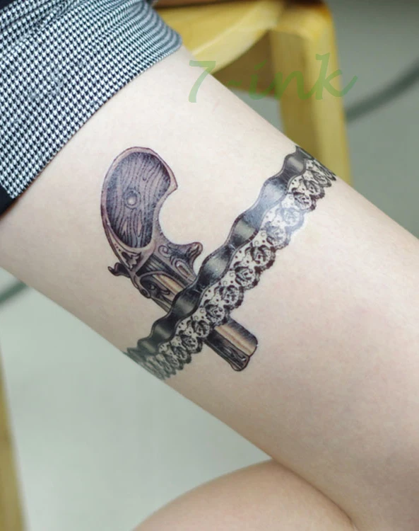 Водостойкая временная татуировка сексуальный кружевной чулок пистолет tatoo для