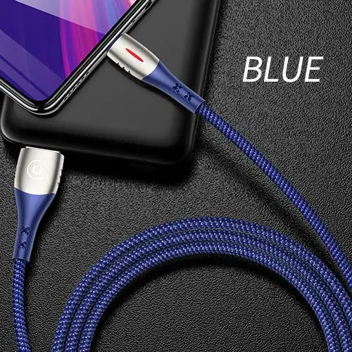 Синий USAMS Micro USB кабель с автоматическим отключением кабель с нейлоновой оплеткой светодиодный светильник, поддержка QC 3,0 кабель быстрой зарядки - Цвет: Синий