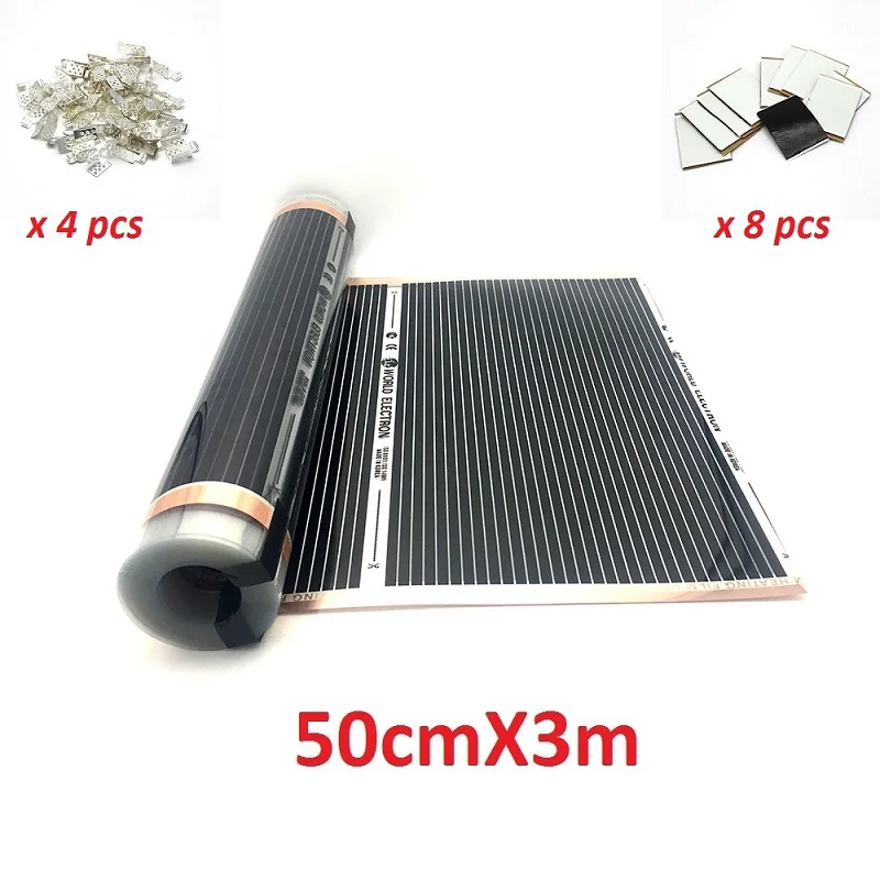 50cmX3m Far Infared 280 Вт/м2 углеродная пленка для теплого пола AC220V теплый коврик с зажимами изоляционные пасты - Цвет: 50cmX3m