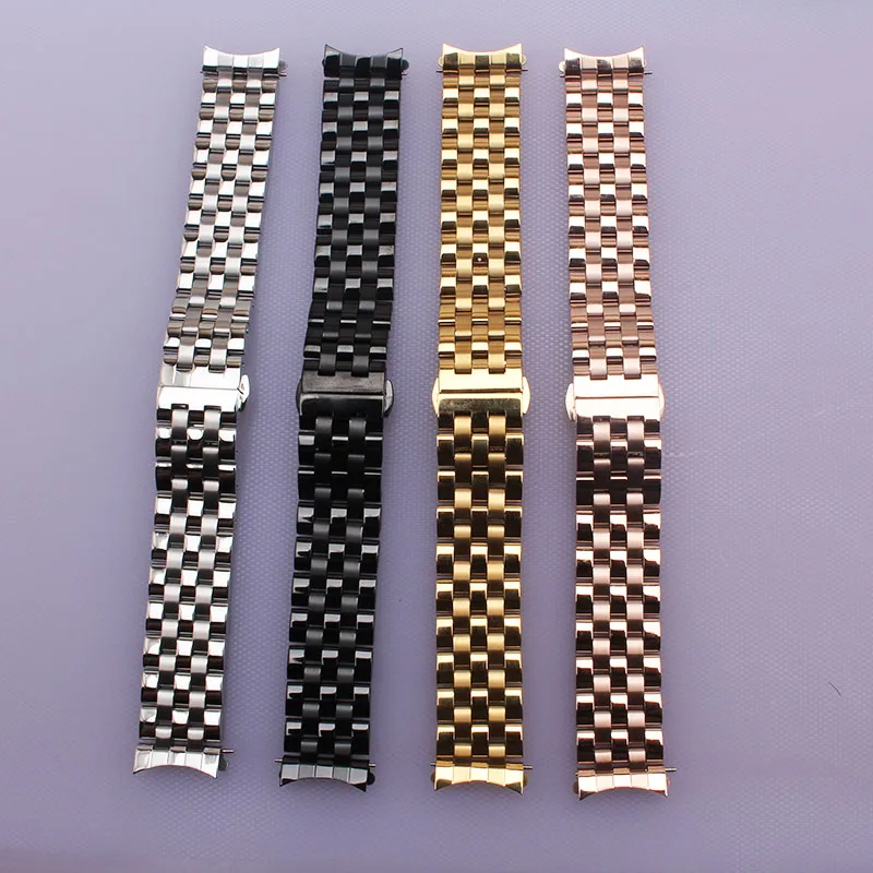 

Top Grade Watchbands Silver Black Gold Rosegold Stainless steel Watch band strap bracelet 16mm 18mm 20mm 22mm 24mm Curved ends