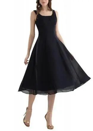 

Simple A Line Spaghetti Knee length Fold Chiffon Homecoming Dresses black short dress