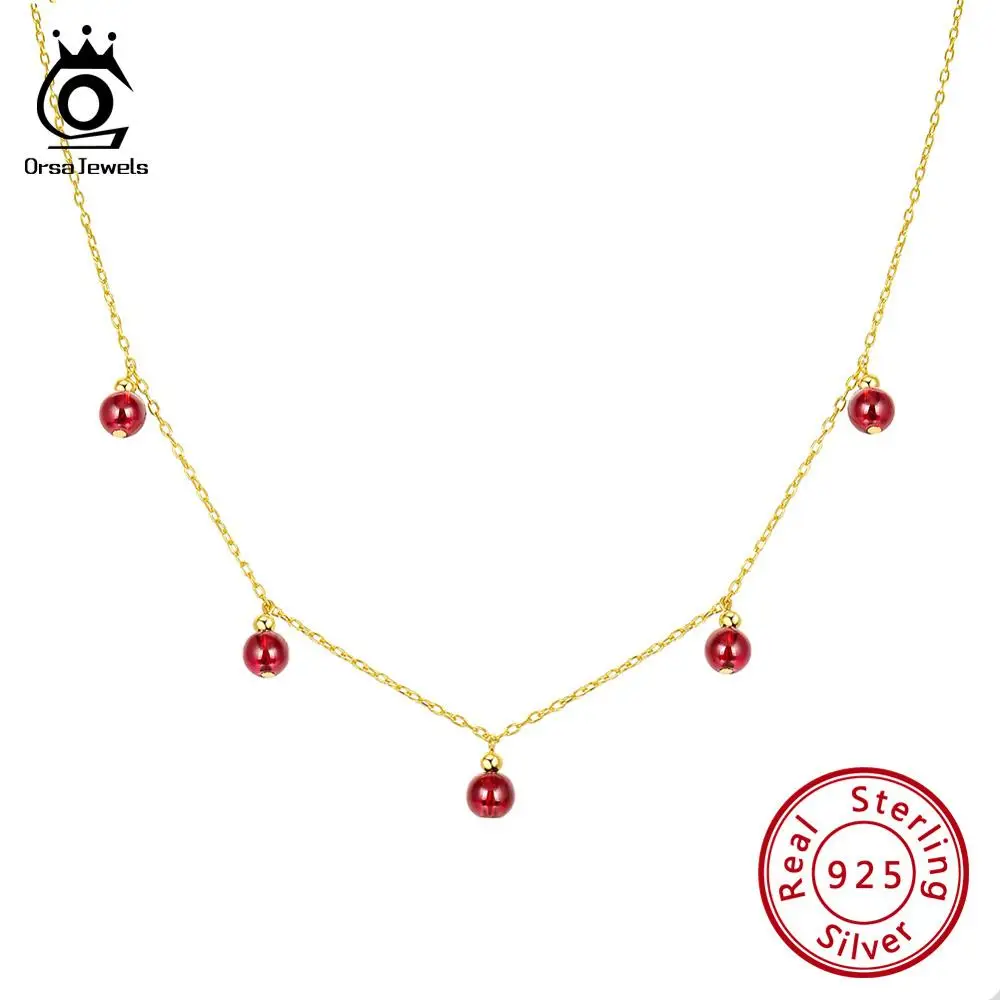Red Garnet ORSA JEWELS Подлинная 925 Леди камень авантюрин кулон ожерелье 18 к золотая цепочка аксессуары ожерелье Модные ювелирные изделия SN149-R - Цвет камня: Red Garnet