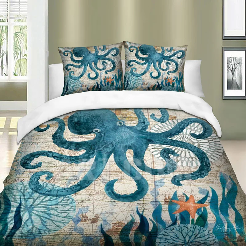 3D Squid Sea Duvet Cover Bedding Set Single Twin Full Queen King Polyester Bedclothes Dropship enlarge