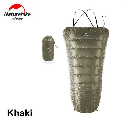 Khaki NatureHike сверхлегкий спальный мешок на половину груди 350 г, спальный мешок на утином пуху, спальный мешок для кемпинга, NH17S018-D - Цвет: Khaki