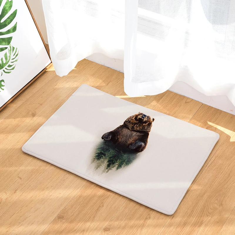 Nordic INS style printed door mat Green bear cartoon carpet plant bedroom bed covered with blanket | Дом и сад