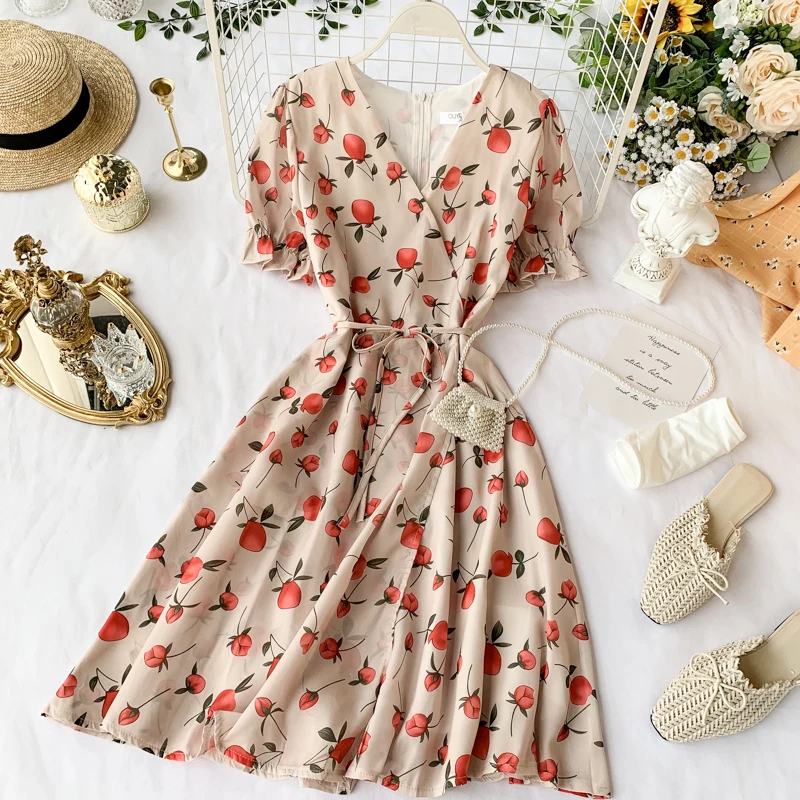 Женское платье с цветочным принтом длинное кружевное из шифона лето 2019|Женские