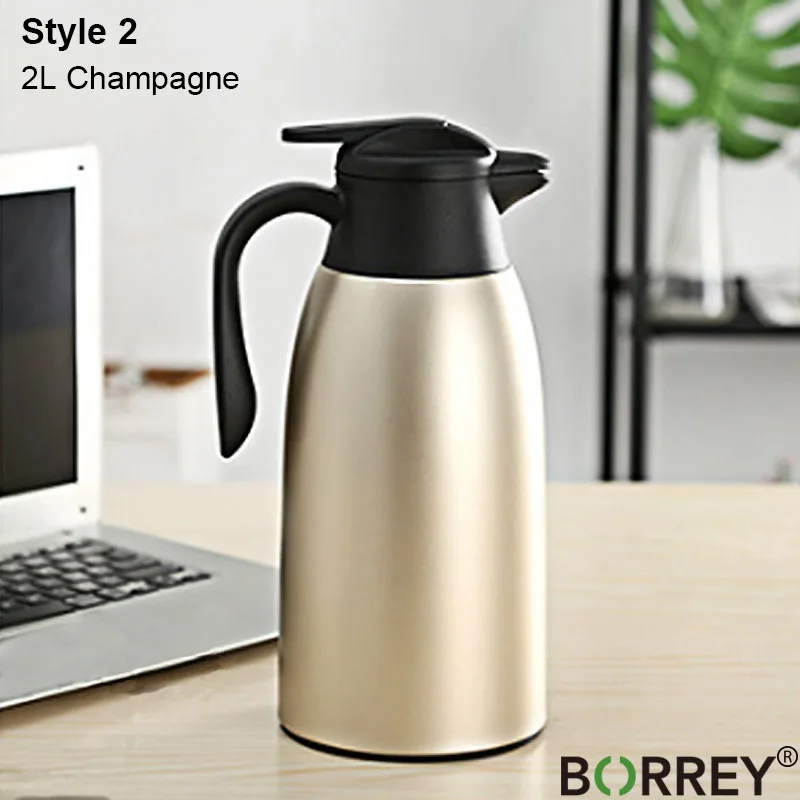 Champagne(2L) BORREY вакуумная колба термос 2л нержавеющая сталь термос стеклянный вкладыш термос для горячей воды большая емкость изоляционная бутылка для воды - Цвет: Champagne(2L)