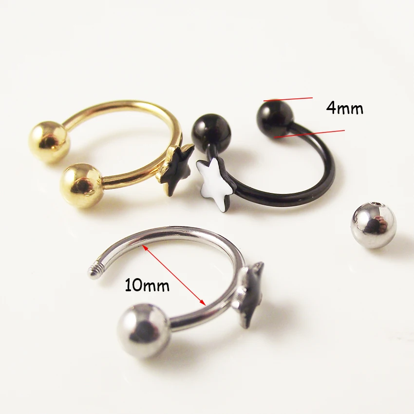 Серьги-гвоздики из хирургической нержавеющей стали круглые штанги со звездой в