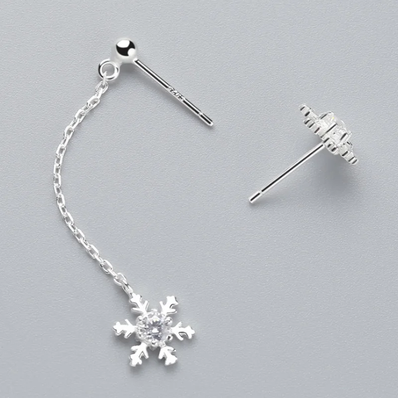 Silver 925 Jewelry Asymmetrical Snowflake Long drop Earrings Stick Tassel Christmas Ear Brincos | Украшения и аксессуары
