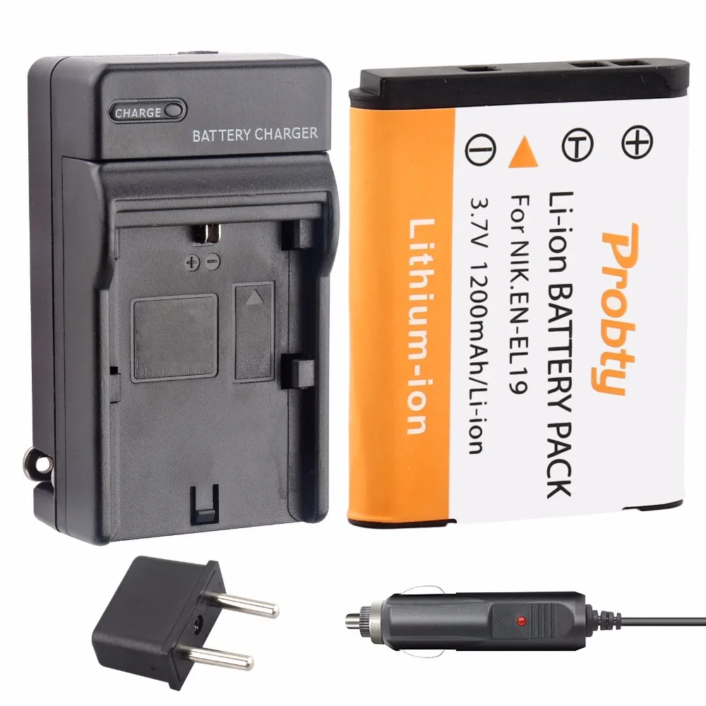 PROBTY 1PCS EN-EL19 Battery Pack + Charger Car For Nikon S2500 S2600 S2700 S3100 S3200 S3300 S3500 S4100 S4150 S6500 | Электроника