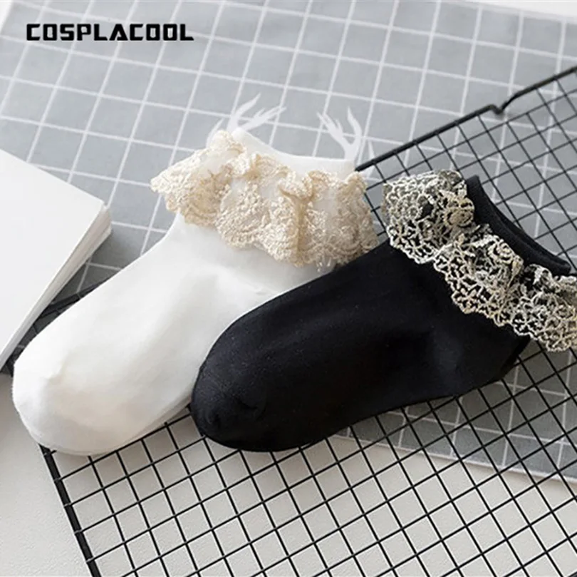 [Cospacool] японский стиль модные женские носки Harajuku с блестками забавные кружевные