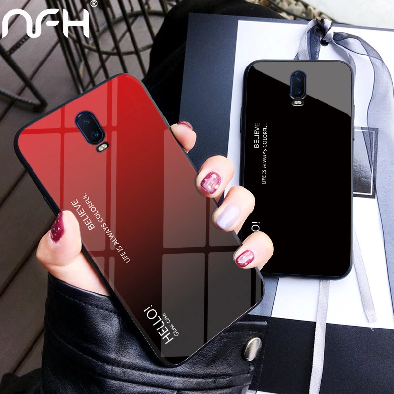 Ультратонкий стеклянный Чехол 9H с градиентом Авроры для Oneplus 6 1 + черный мягкий