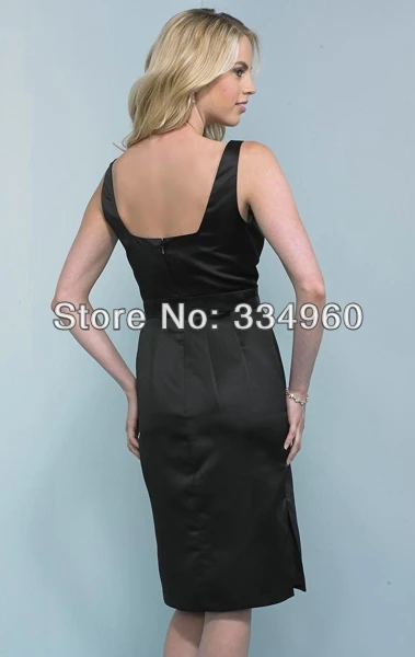 Formal Bow Front Short Sleeveless Sheath Knee Length Black Satin Wedding Party Dresses | Свадьбы и торжества