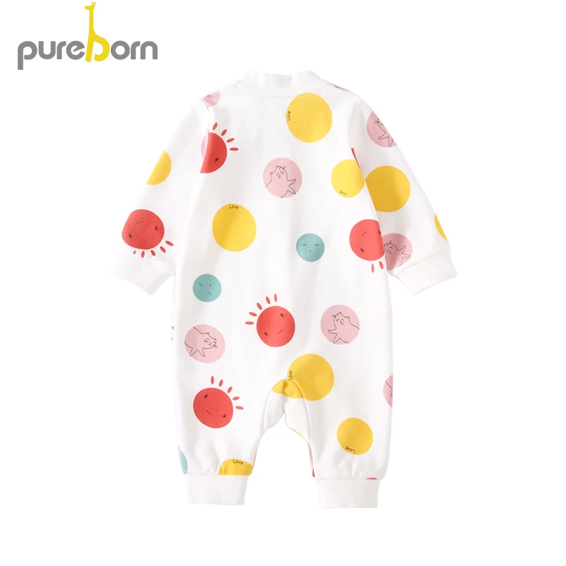 Pureborn/комбинезон для новорожденных мальчиков и девочек хлопковая одежда с