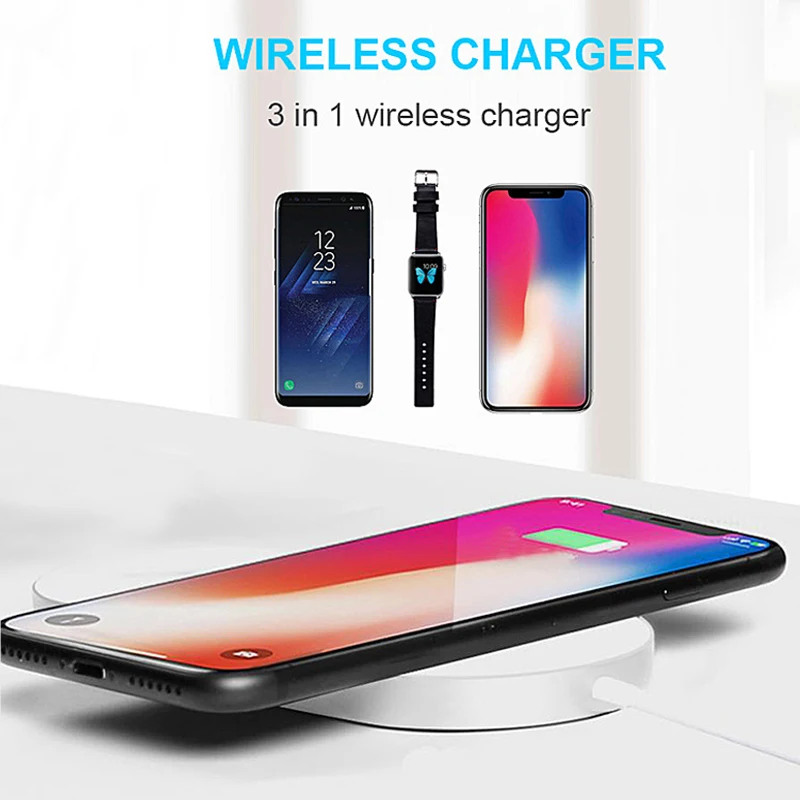 Быстрая зарядка 10 Вт для iPhone XR XS Max 3 в 1 Qi Беспроводное зарядное устройство Apple Watch 2