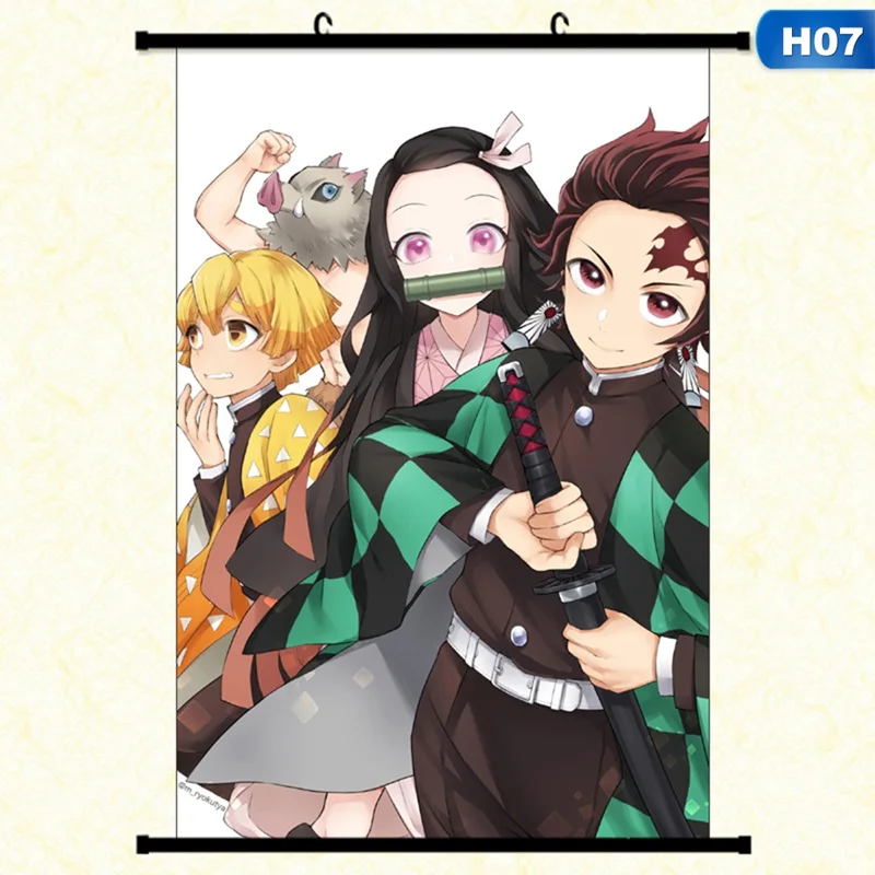 Японское аниме Demon Slayer: Kimetsu No Yaiba Kamado Tanjirou Kamado Nezuko настенный свиток плакат Настенные подвесные плакаты домашний декор