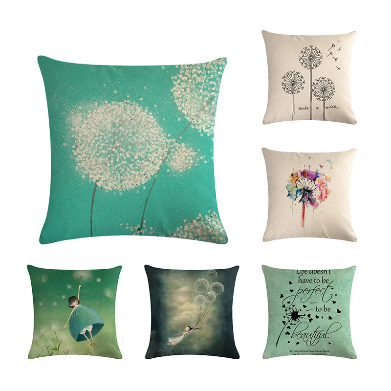 

Romantic Dandelion Pattern Throw Pillow Cotton Linen For Sofa Car Seat Cushion Warmth Living Room Bedding Home Decor Art